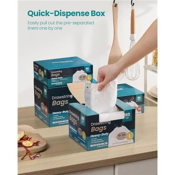 SONGMICS 5.3 Gallon Heavy Duty Trash Bags Drawstring Leakproof 160 Count - Picture 4 of 8